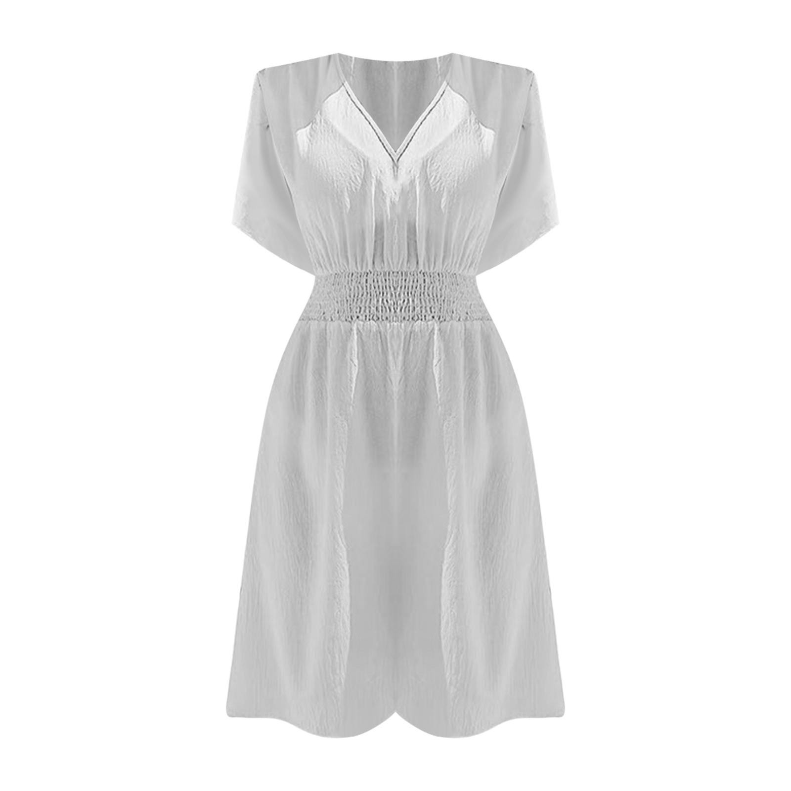 thumbnail image 4 of Falda con pliegues y protección solar para mujer - Cuello en V, manga corta, poliéster estampado, vestido informal de verano S-XXL, 4 of 4